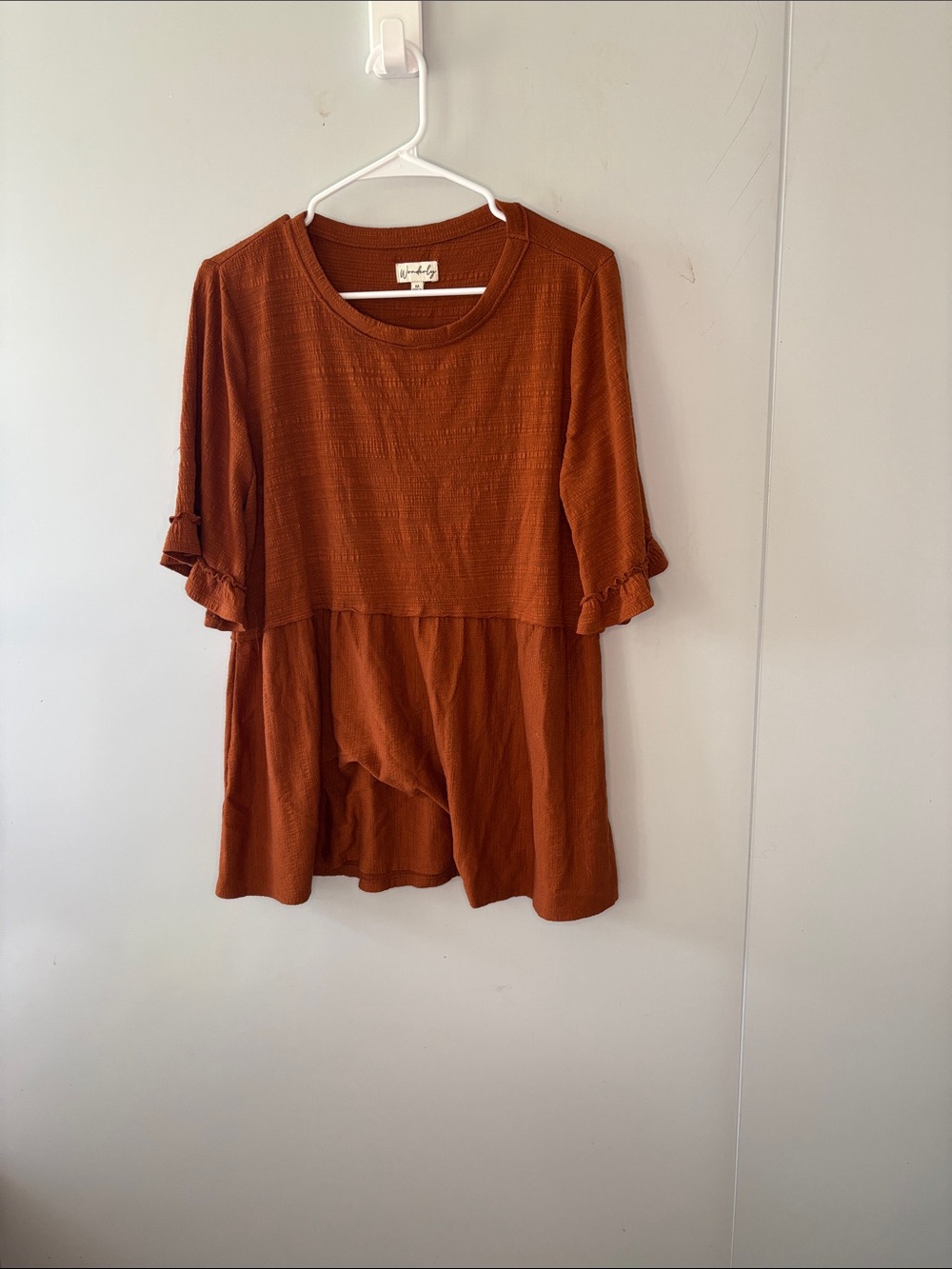 Wonderly Rust Ruffle Sleeve Peplum Tunic